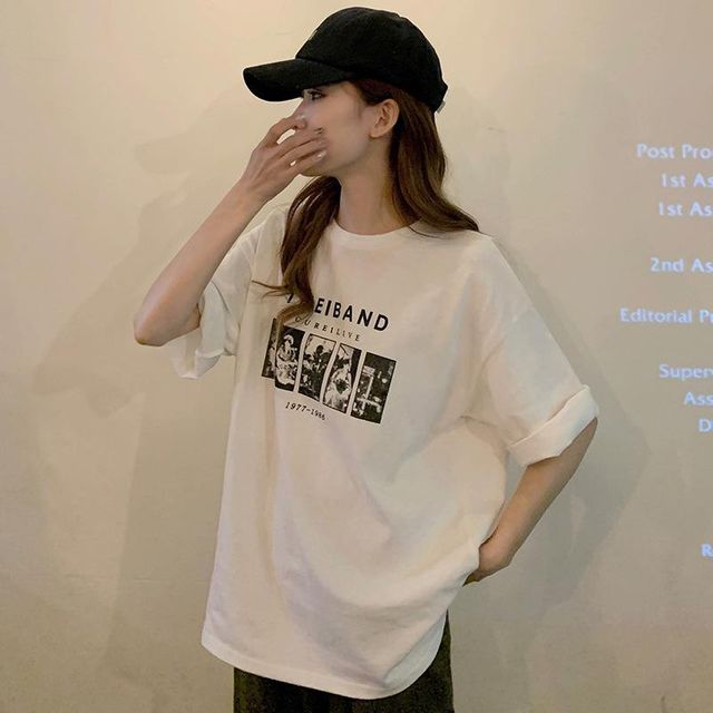 더밴드 여성 반팔 티숙 BI00400 프린팅 박시 니트 면 티숙 진마니아 여성 박시 나시 귀여운 루즈핏 겨울신