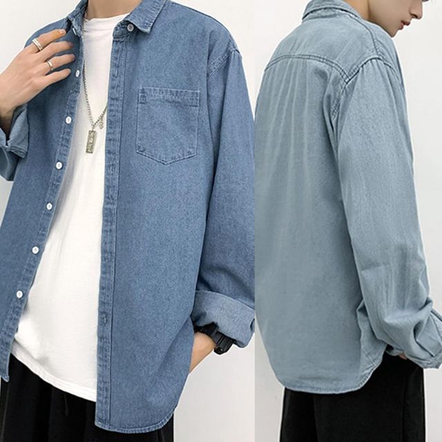 데님셔츠 스트라이프 루즈 드레스 솔리드 정장셔츠