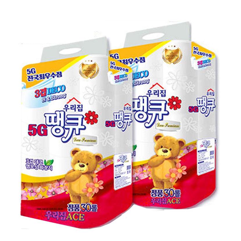 정품 우리집 땡큐 3겹 롤 휴지 30롤 1+1 총 60롤