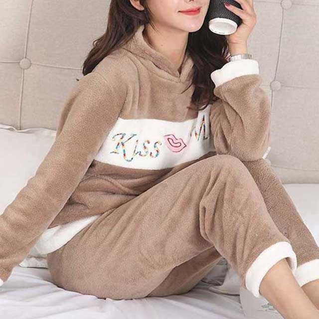 후드 실내복 잠옷 홈웨어 세트 여자 겨울 외출복
