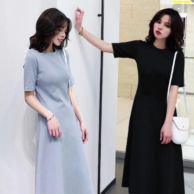 여름 원피스 A라인 롱 반팔 플레어 원피스