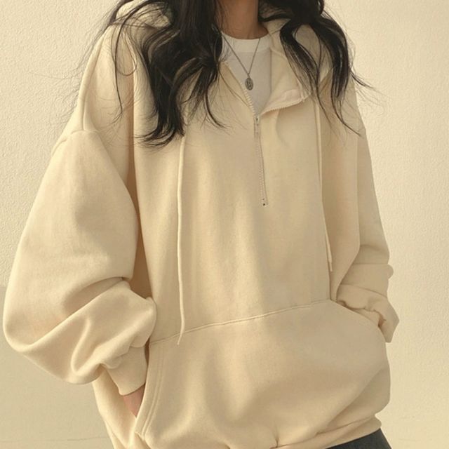 하프집업 후드티 데일리룩 여성반팔티 여성티셔츠 의류 루즈핏티셔츠 캐주얼룩 여름운동복