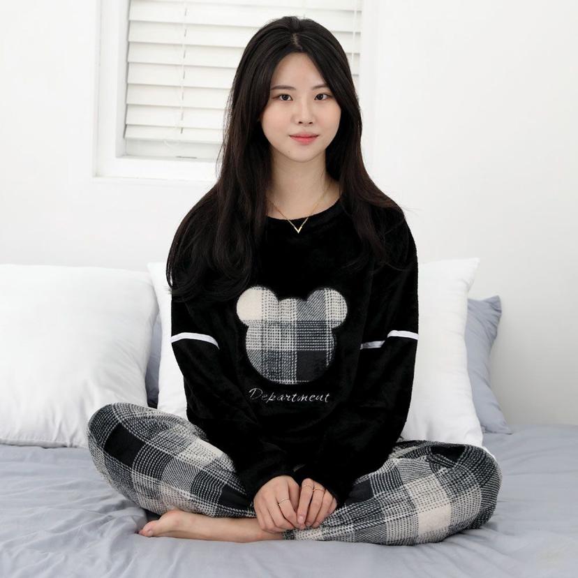 체크베어블랙 겨울 수면세트 극세사 홈웨어 파자마