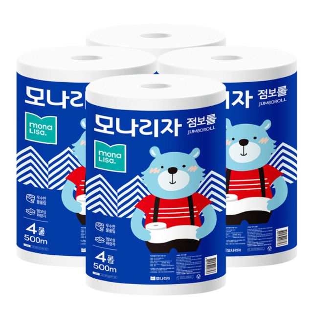 모나리자 녹스 점보롤 화장지 1겹 500m 4롤 4팩 - 대용량 경제형