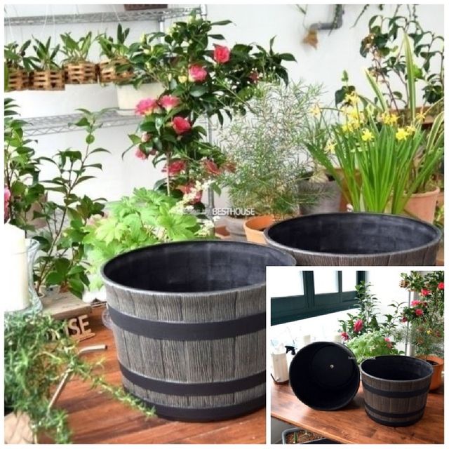 빈티지 플라스틱화분 오크통 K35 35x24cm 인테리어화분 정원용품 플라스틱화분다이 엔틱화분