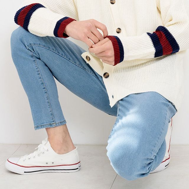 남자 슬림 청바지 빅사이즈 연청 데일리 스판 데이트 팬츠