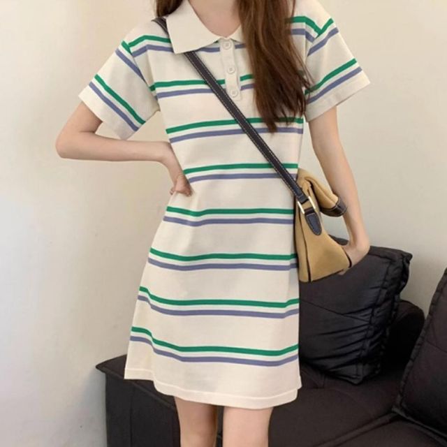 카라원피스 반팔원피스 여름 미니 단가라 카라넥 셔츠 슬림핏 드레스 데일리