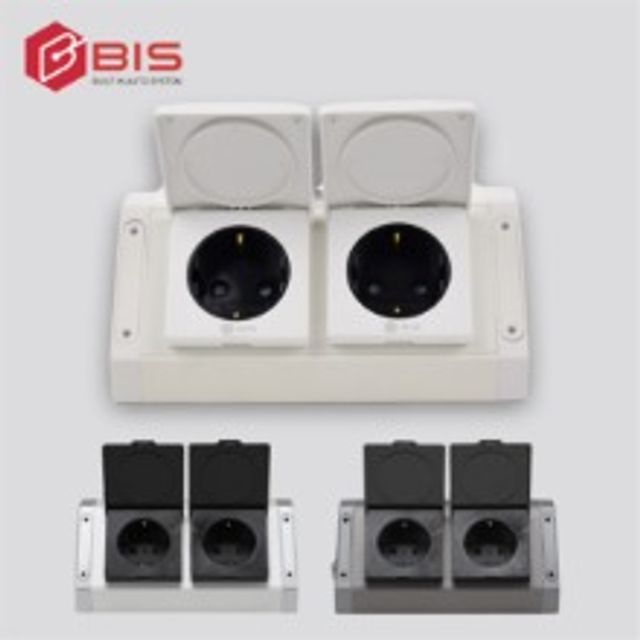 BIS 빌트인콘센트 BIB-002 크림화이트 방우 커버 가구 코너 2구 노출 코너콘센트