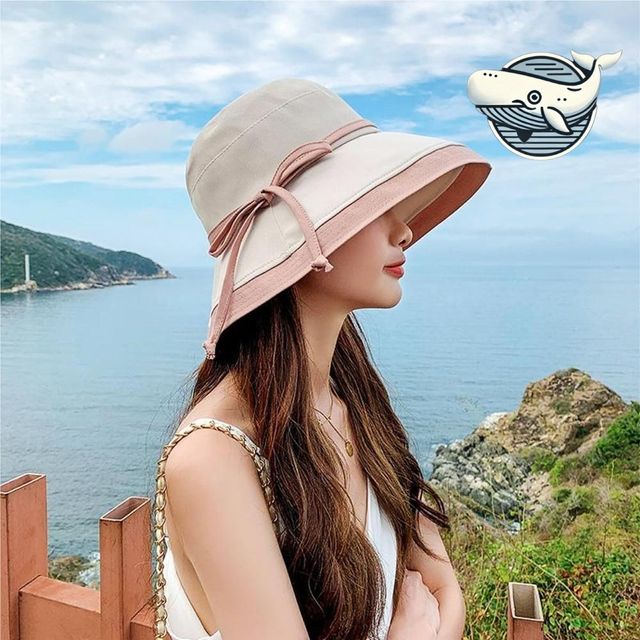 스타일리시한 여름 햇빛모자 배색리본 페도라