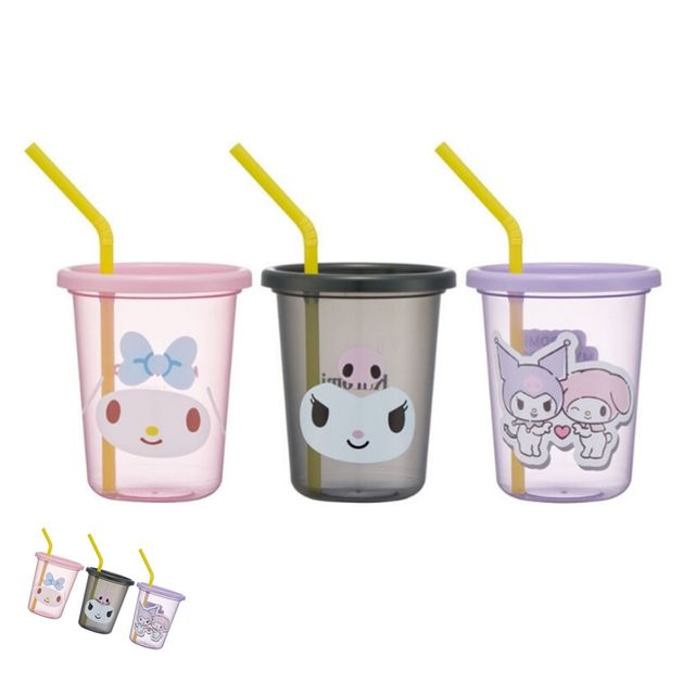 유아물컵 유치원머그컵 마이멜로디 쿠로미 스트로 텀블러 3P세트 320ml 빨대컵 빨대물통