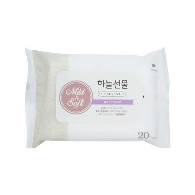 하늘선물 물티슈 20매 리필 - 여행용 소형 휴대용 물티슈