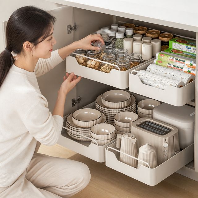 슬라이딩 레일선반 싱크대 부착식 정리대 주방 수납용품 접착식 선반