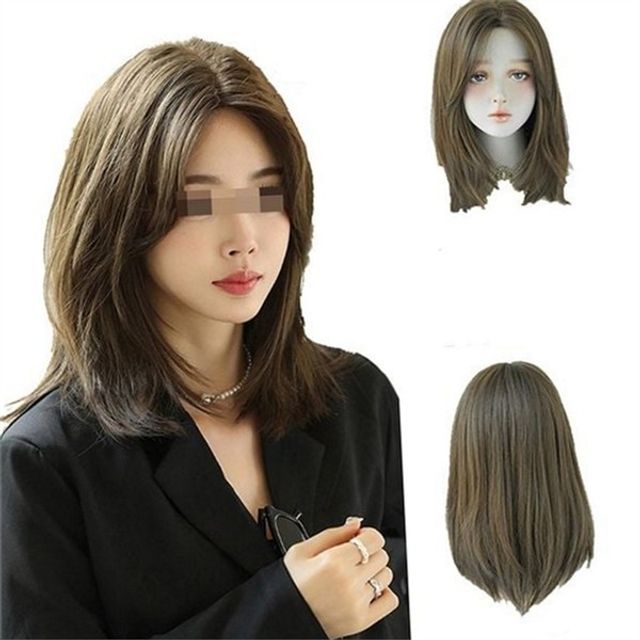 여성 통가발 단발 웨이브, 앞머리 헤어 패션 가발