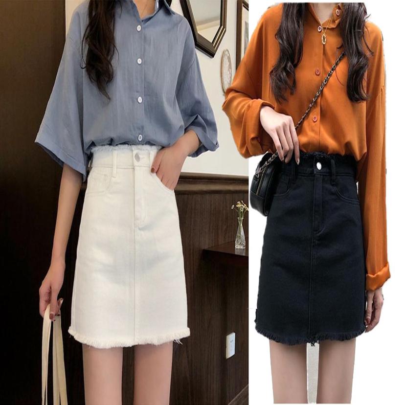 여자 청치마 미니스커트 A라인 데님 컷팅 디테일