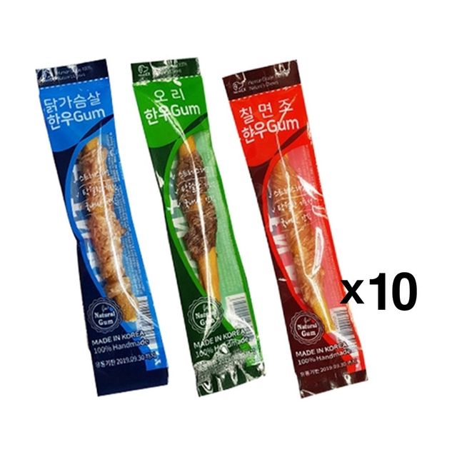 내추럴EX 한우껌 1p X10 애견 치석 껌 수제간식 육포형 소포장