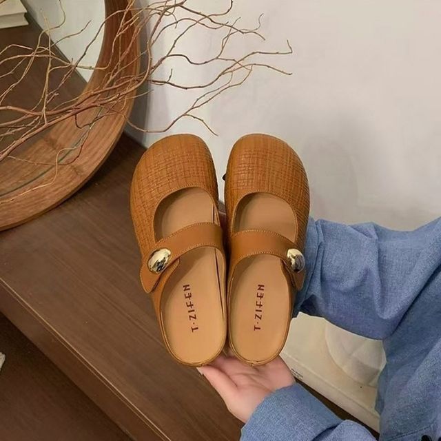 여름 뮬 슬리퍼, 둥근 앞코 스트랩 여성 슬리퍼