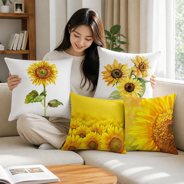 해바라기 쿠션커버 소파 거실 인테리어 패브릭 45X45