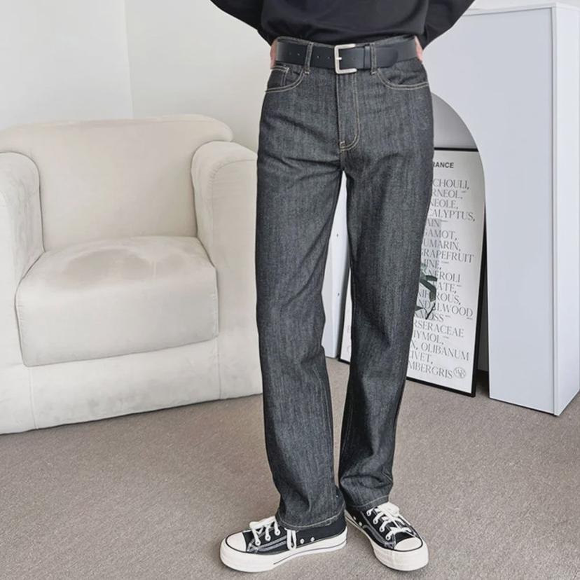 남자 이염 없는 생지 일자 데님 팬츠 흑청 진청