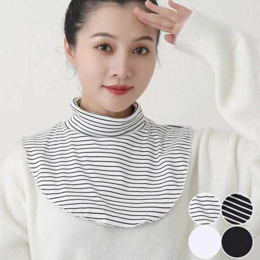 여성 스트라이프 페이크 목폴라 - 레이어드 넥워머