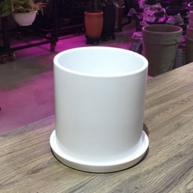 도기화분 무광 화이트 원통형, 모던 인테리어 식물 화분 18cm
