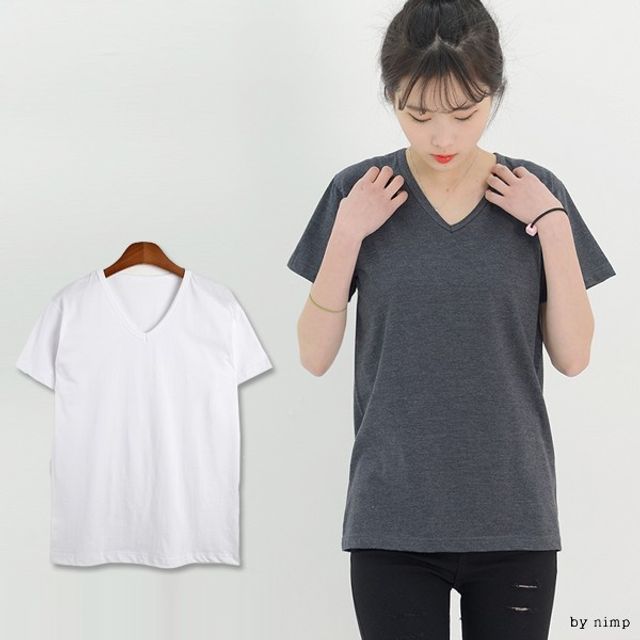기본브이반팔면티셔츠 여성 빅사이즈 티셔츠 DGI1824