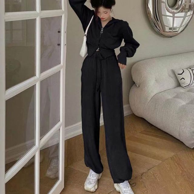 핑거홀 와이드핏 부드러운 소재 후드 상하의 셋업 - 데일리 트레이닝복