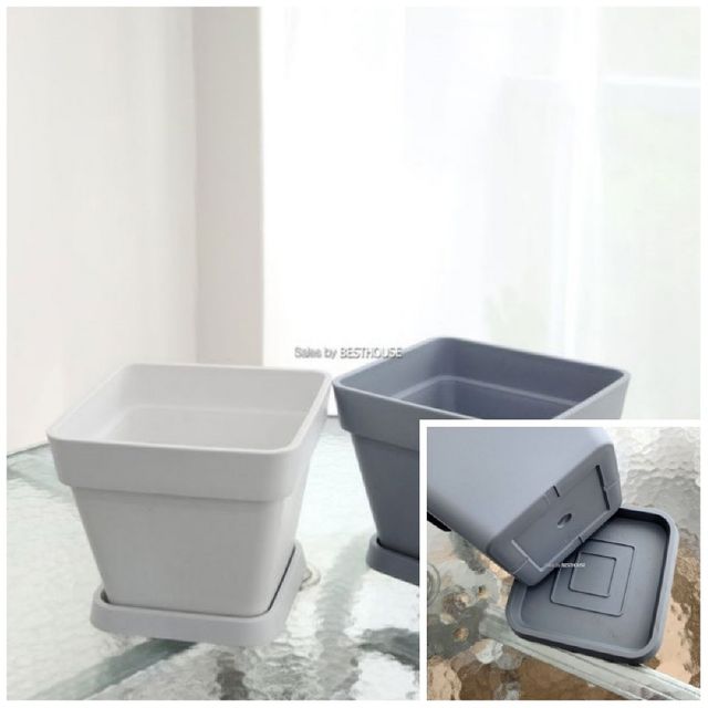 고강도 플라스틱 표준정사각 화분 21x21x18cm 원형화분 식물화분 거실화분 원예용품