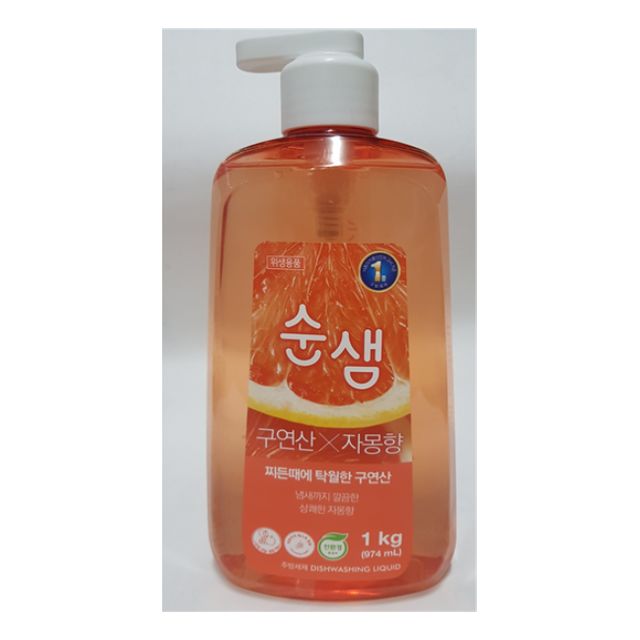 순샘 구연산 자몽향 주방세제 1kg 펌프형 - 상큼한 향과 기름때 제거력