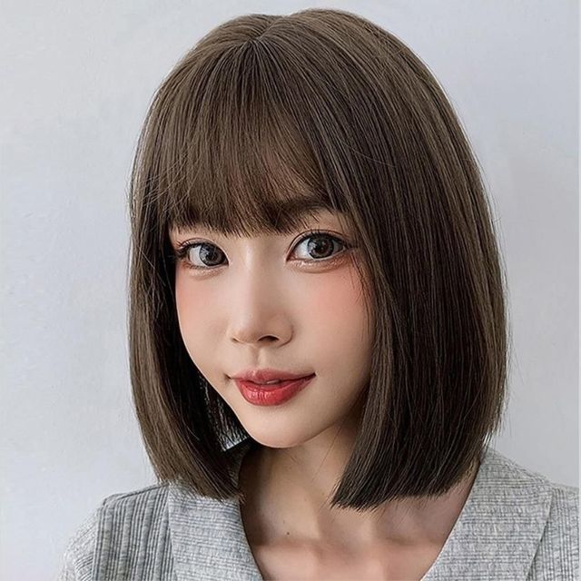 C컬 단발머리 통가발 32cm 올리브브라운