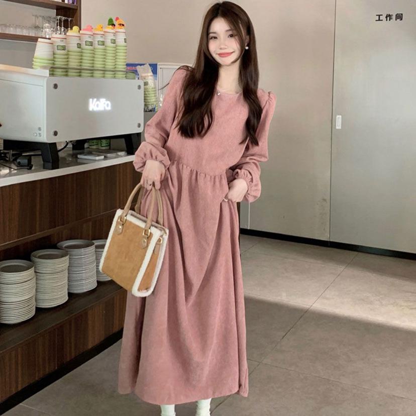 여성 코듀로이 롱 원피스 루즈핏 캐주얼 A라인