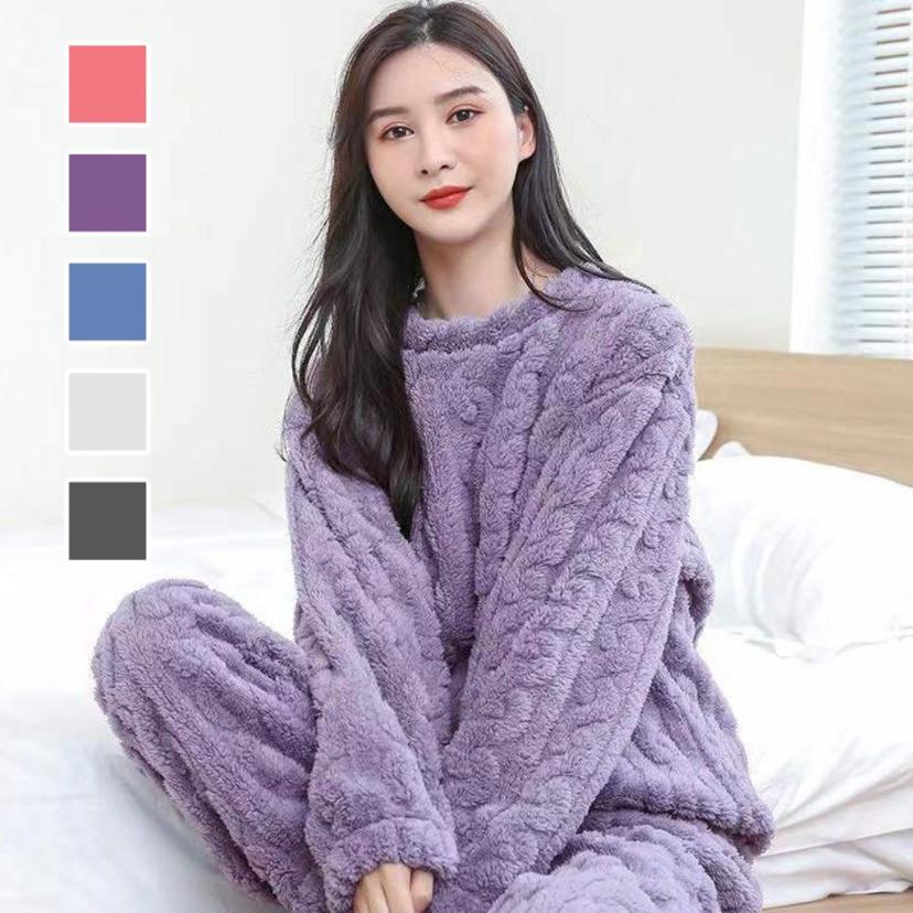 겨울 따뜻한 극세사 꽈배기 수면 잠옷 세트 홈웨어