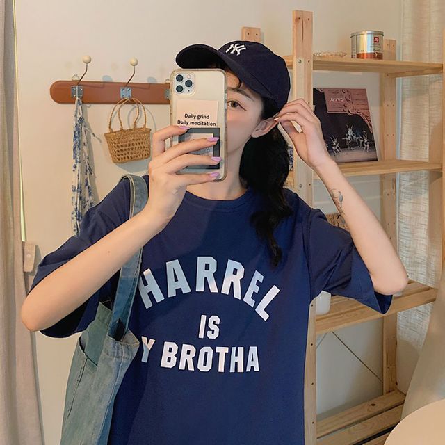 여성 데일리룩 4컬러 캐주얼 레터링 프린팅반팔티