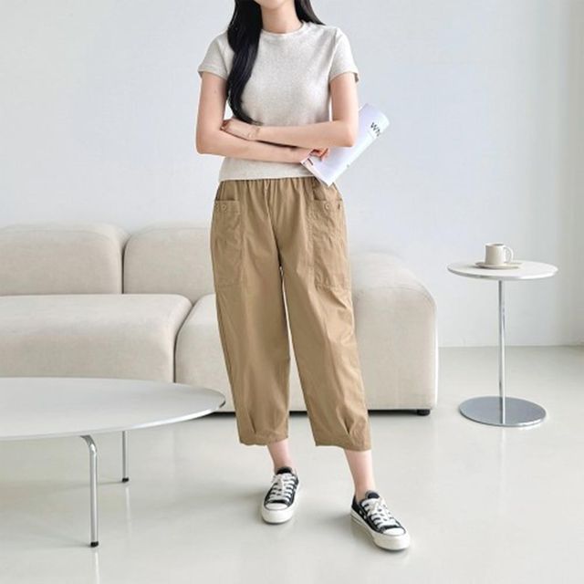 배기바지 허리밴딩 면바지 세미 밴딩바지 밴딩 면