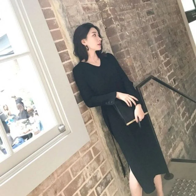 데일리 원피스 니트 롱 쉬폰 골지 빅사이즈 원피스
