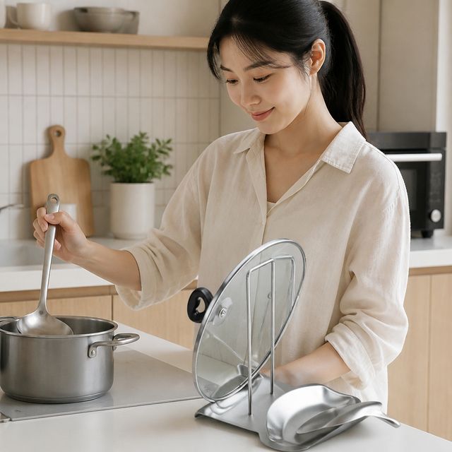 스테인리스 조리도구 거치대 스텐 도마 국자 냄비뚜껑 정리대 주방수납 용품