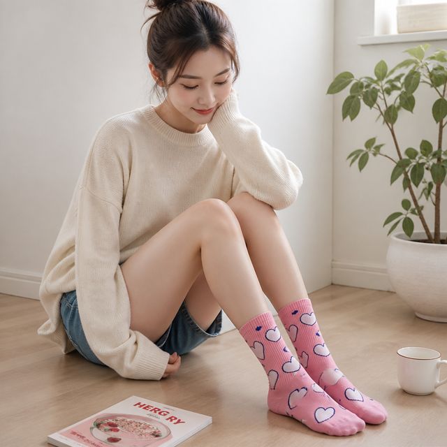 핑크 발목양말 데일리 잡화 중목양말