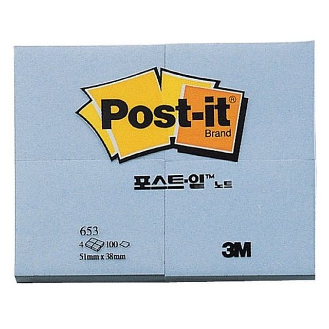 3M 포스트잇 653-4 B 크림블루 점착식 메모지