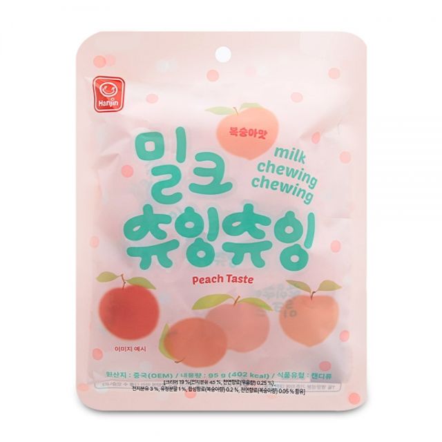 복숭아맛 우유 츄잉캔디 95g - 낱개포장 탕비실 간식 사탕
