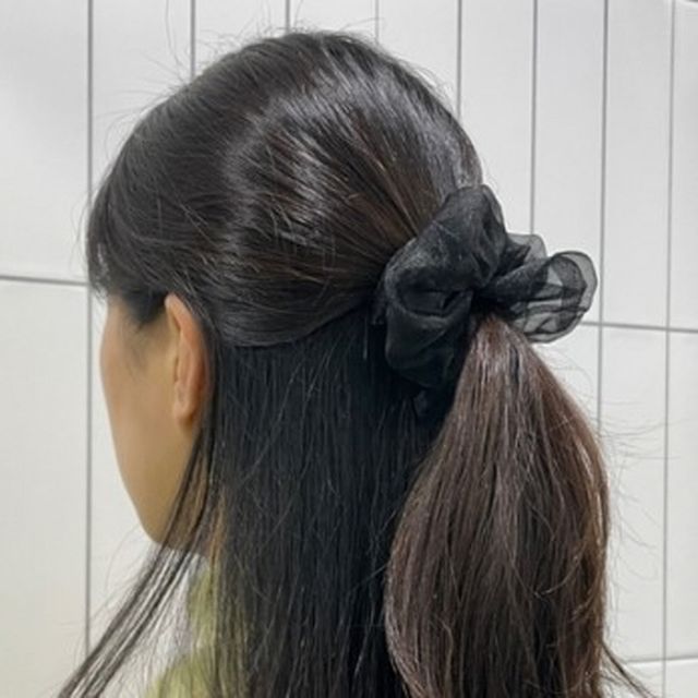 실크 블 시스루곱창머리끈 쉬폰 스크런치 곱창머리끈