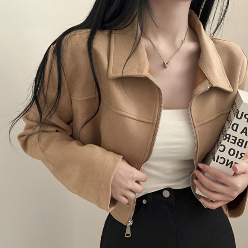 여성 크롭 스웨이드 집업 자켓 봄가을 데일리 아우터