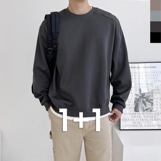 남자 기본 라운드 무지 티셔츠 데일리 베이직