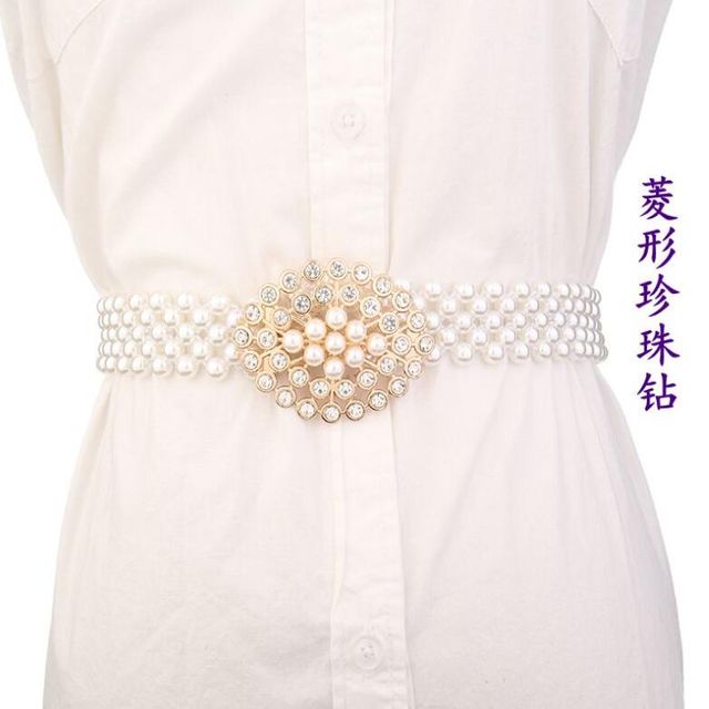 와이드 스커트거들 레이디스 패션진주 장식 벨트 90cm
