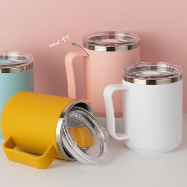 400ml 스텐 머그컵 손잡이 뚜껑 캠핑컵