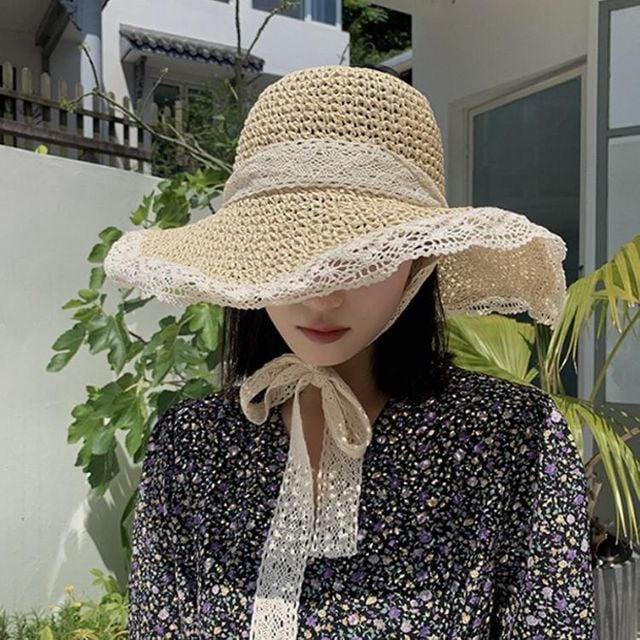 썬캡 챙모자 햇빛 여성 차단 자외선 여름 왕골 리본 라피아