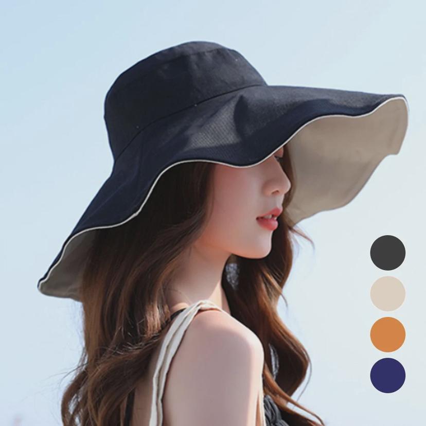 여성 와이드 양면 썬캡 - 바캉스용 챙넓은 버킷햇