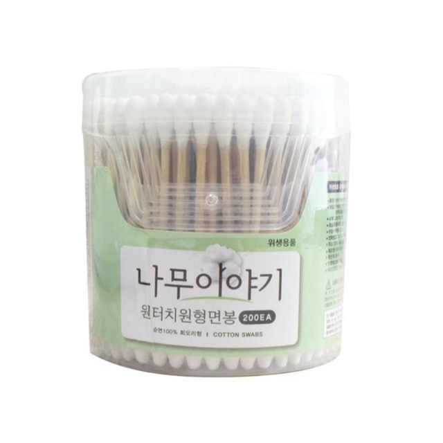 위생적인 나무스틱 원형 면봉 200개 - 일상 위생 필수품