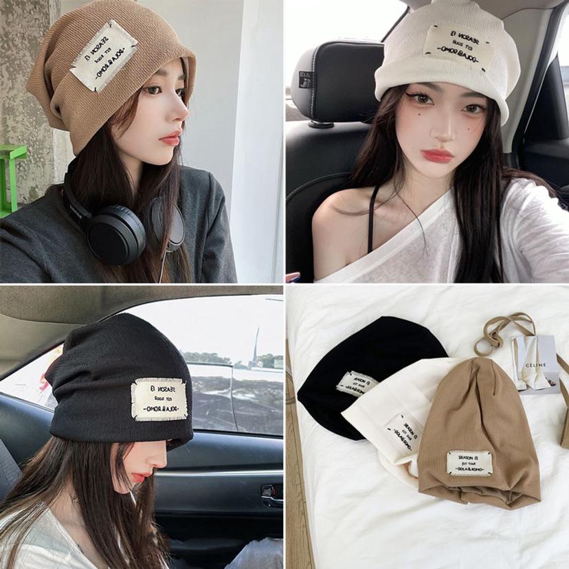 봄 가을 얇은 면 비니 사계절 패션 라벨 비니 - SEO