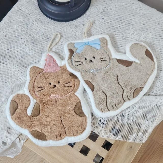 주방 욕실 고양이 도톰 극세사 핸드타올 고리수건 행주 먼지없는 어린이집 월