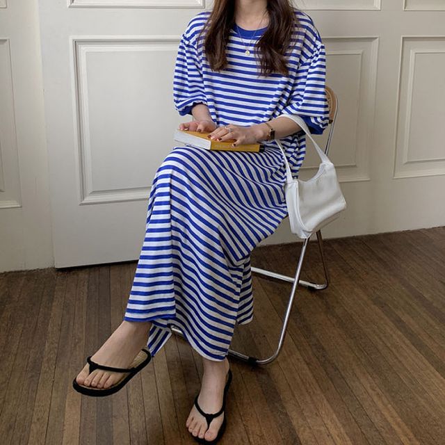 봄여름 데일리 롱원피스 단가라 나들이 외출 편안한 스타일