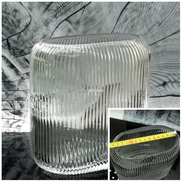 유리화분 화병 스트라이프 타원 중 14x7x17cm 유리꽃병 장식화병 엔틱화병 인테리어화병